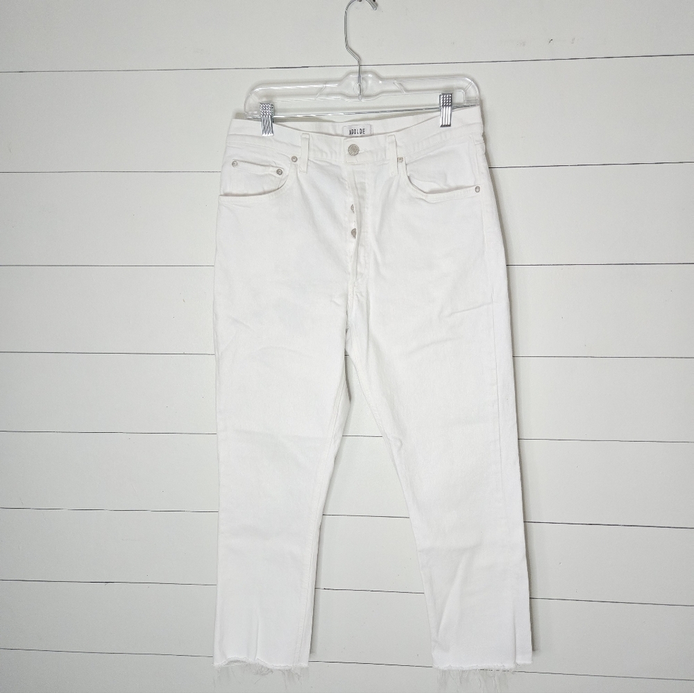Agolde Riley High Rise Straight Crop Button Fly White Size 31 - Picture 9 of 10